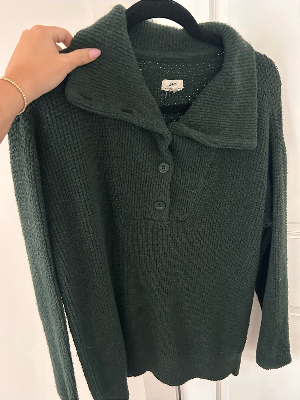 aerie Dark Green Ribbed Button Sweater